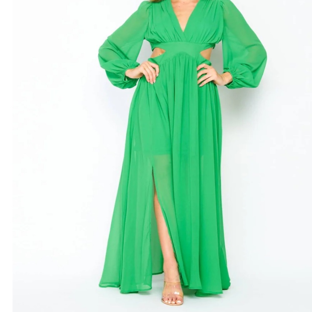 Green slit maxi dress